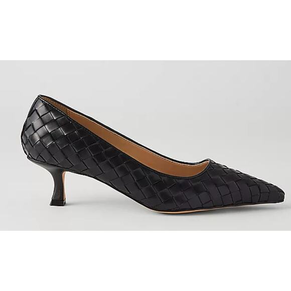 Ann Taylor Pointed Toe Leather Kitten Heel Pumps - NWOB Black Basket Weave 7 - Picture 1 of 6